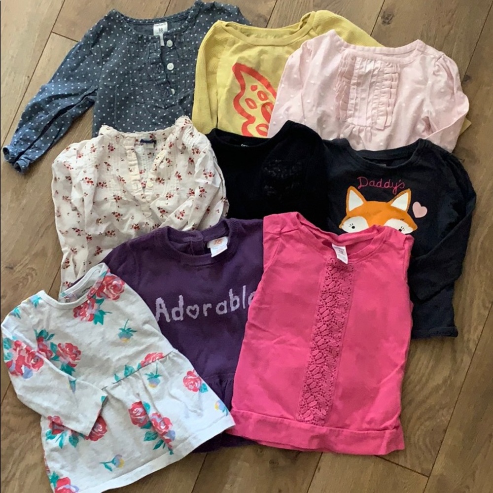 Bundle of 9 long sleeve shirts! Only $20! 18m girl
